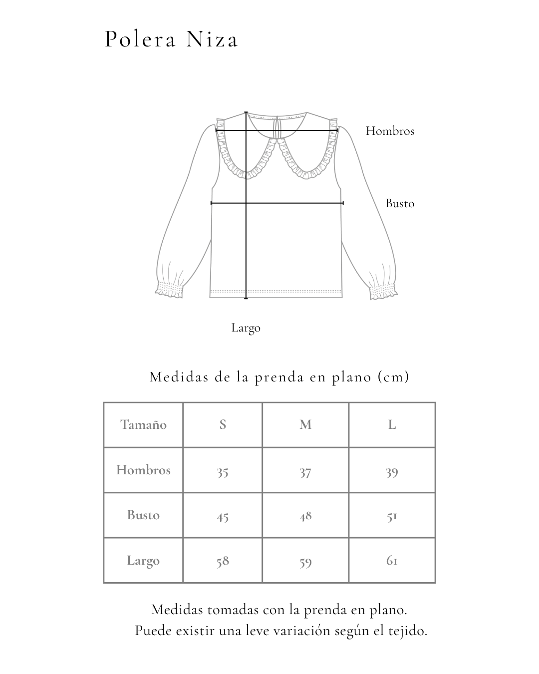 Guía de tallas Polera Niza Blanco